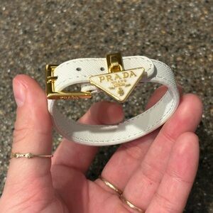 Prada White and Gold Leather Bracelet